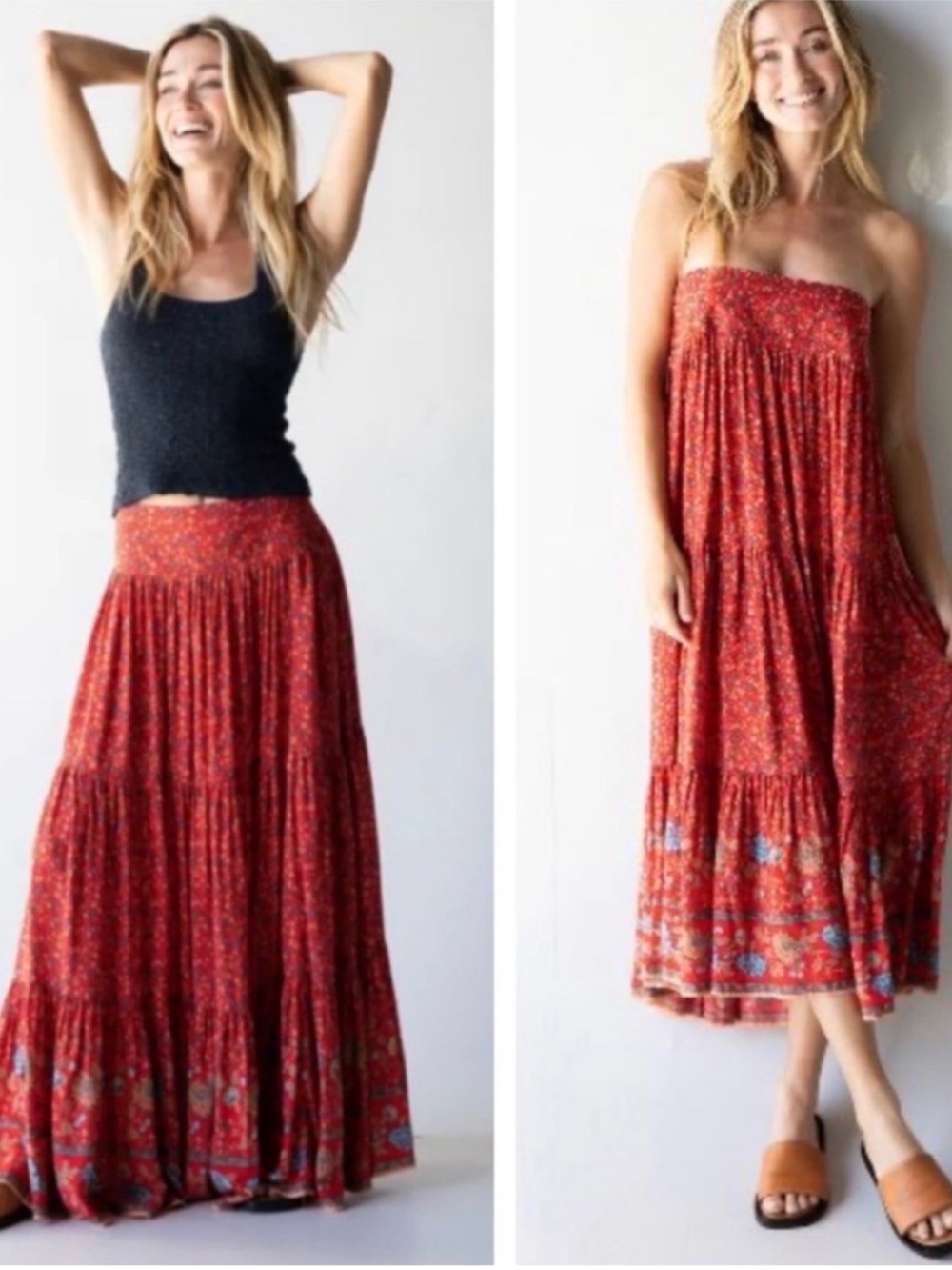 NWT Natural Life Hanna Maxi Skirt Dress Red Floral Boho Western Festival Gypsy M
